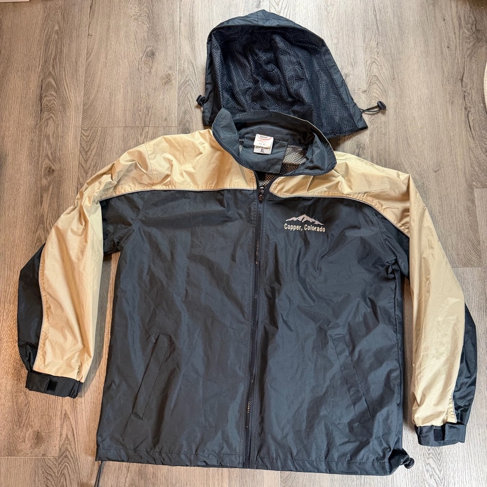 Vintage Copper Colorado Jacket Mens XL Black Beige‎ Hooded Windbreaker Hiking